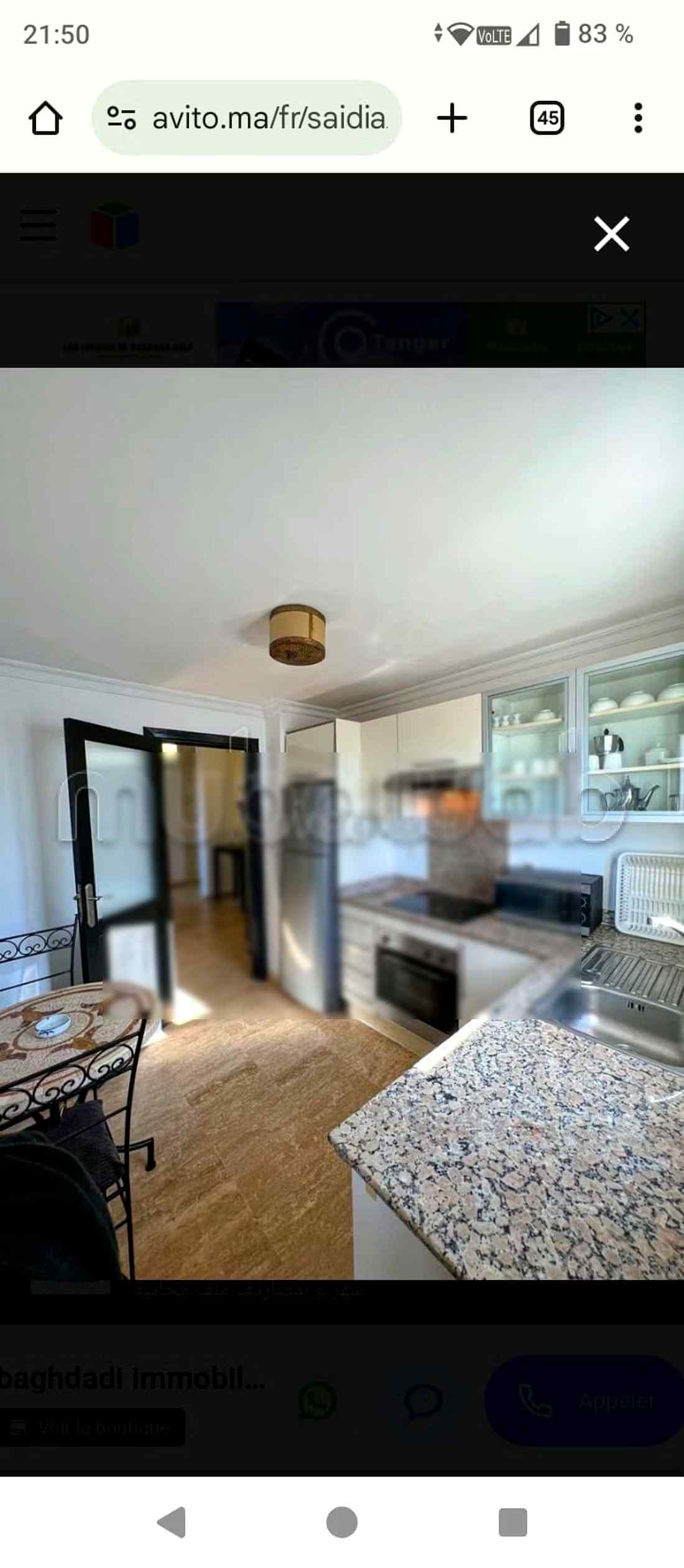 Appartements à louer à Saïdia. 
Surface de 98 m². 
Porte blindée et chauffage central